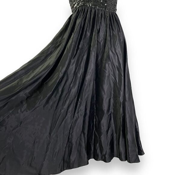 One Shoulder Black Vintage Sequin Gown Bow ILGWU Made 9 - Picture 7 of 14